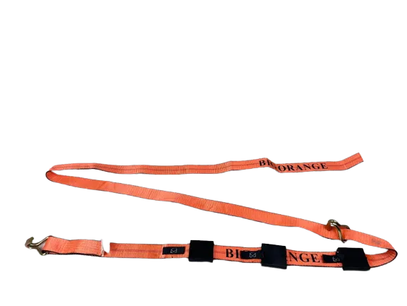 14FT Big Orange Wheel Strap with 3 Rubber Tread Grabs (Wire Hook)