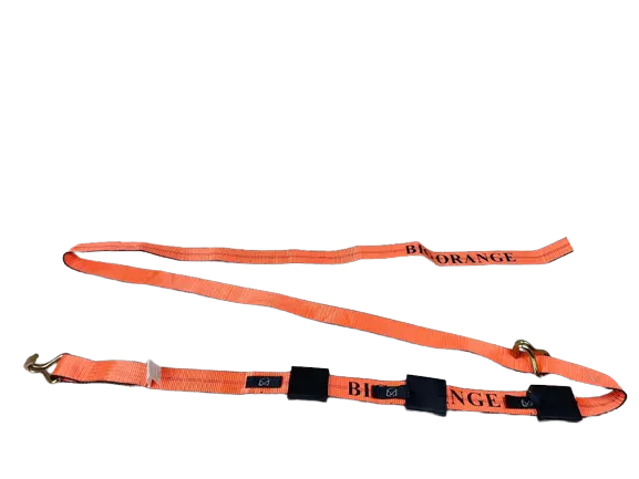14FT Big Orange Wheel Strap with 3 Rubber Tread Grabs (Wire Hook)