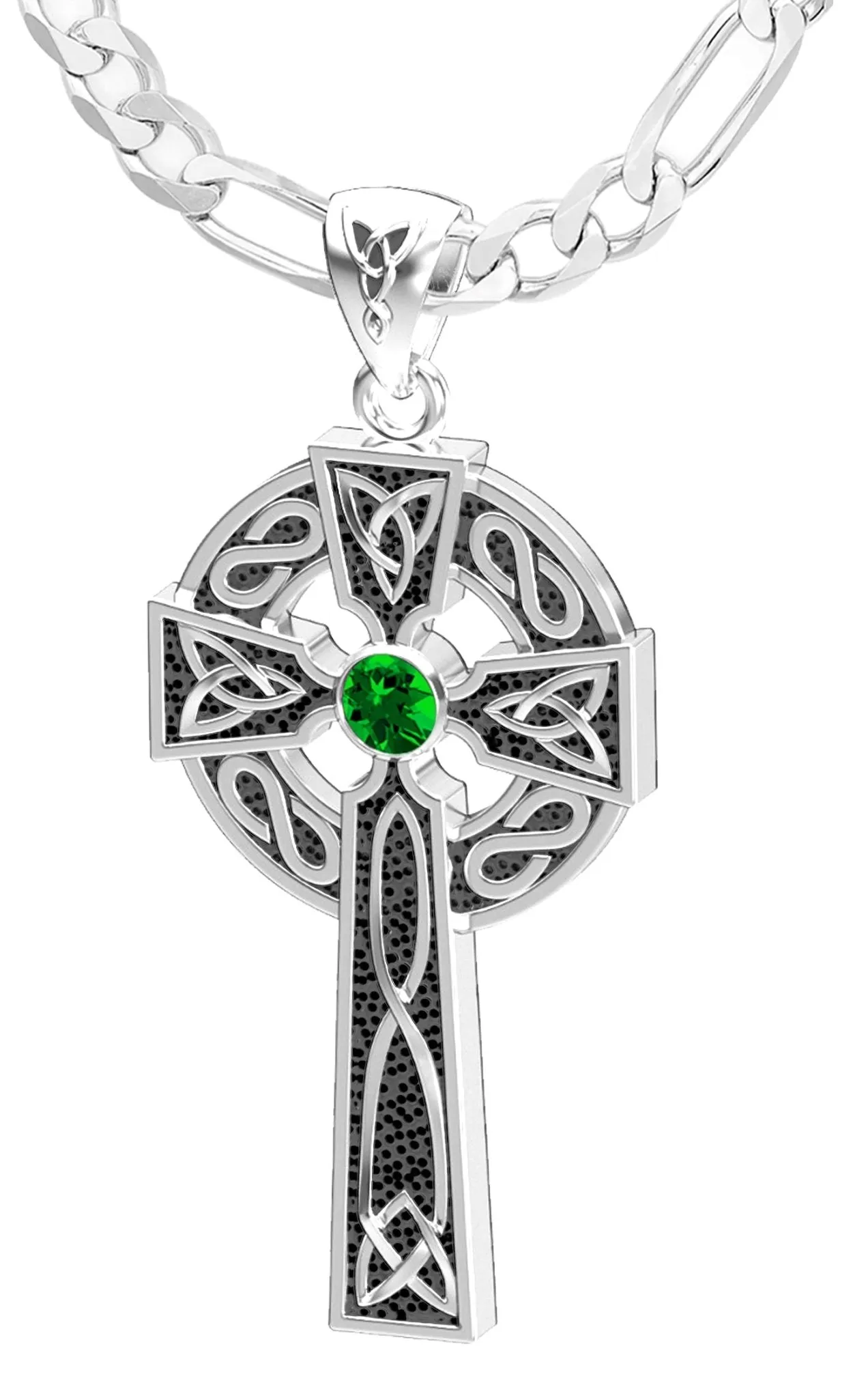 1.5in Sterling Silver Celtic Knot Cross Pendant Necklace with 13 Birthstones