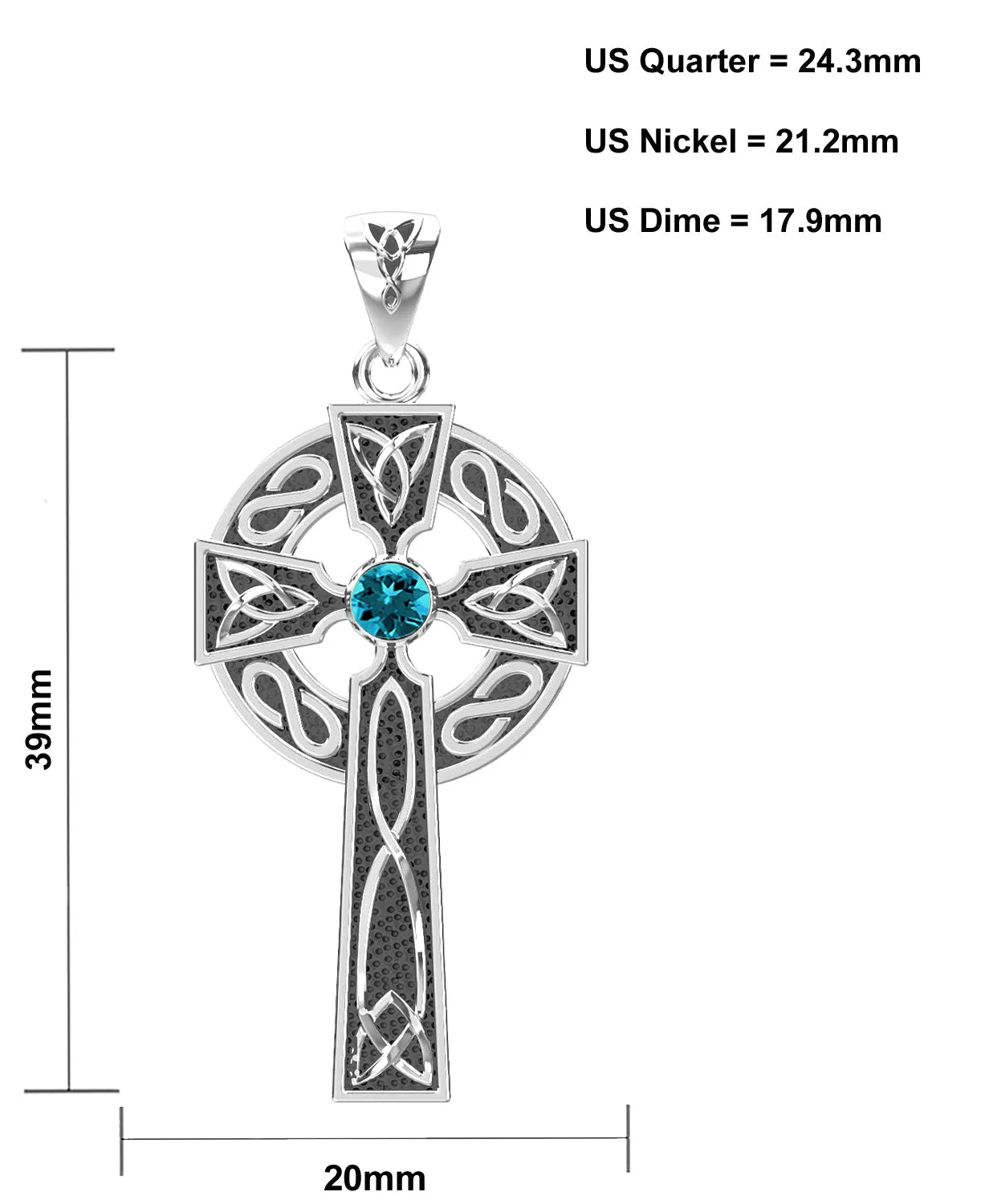 1.5in Sterling Silver Celtic Knot Cross Pendant Necklace with 13 Birthstones