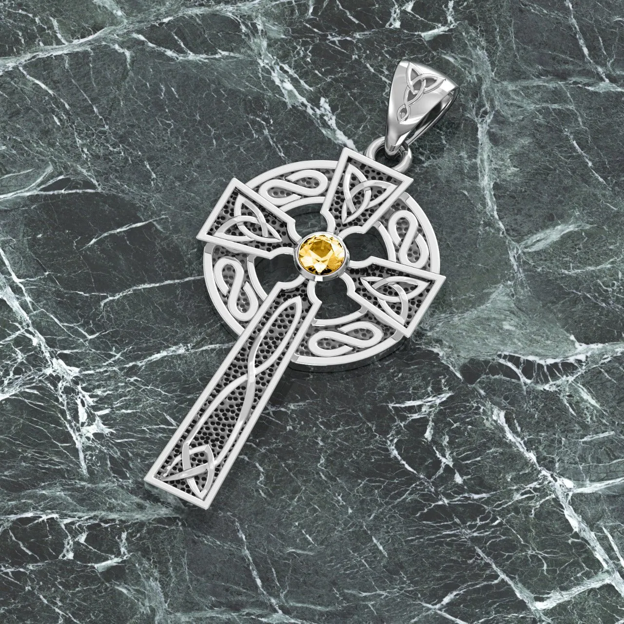 1.5in Sterling Silver Celtic Knot Cross Pendant Necklace with 13 Birthstones