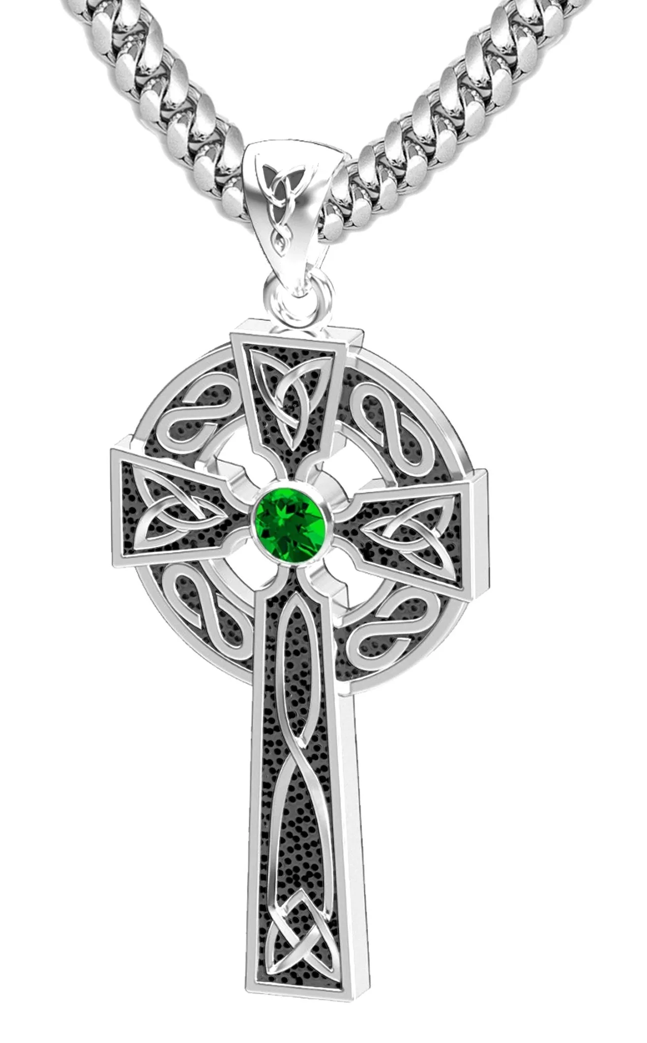 1.5in Sterling Silver Celtic Knot Cross Pendant Necklace with 13 Birthstones