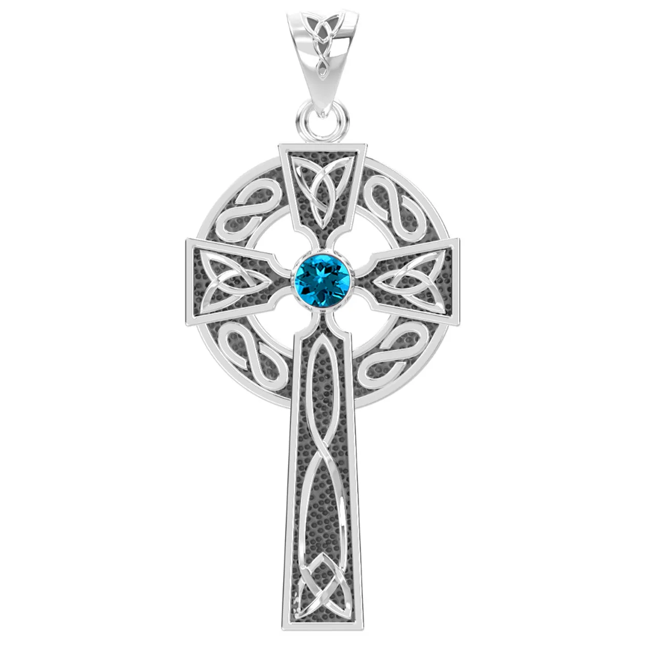 1.5in Sterling Silver Celtic Knot Cross Pendant Necklace with 13 Birthstones