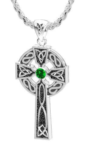 1.5in Sterling Silver Celtic Knot Cross Pendant Necklace with 13 Birthstones