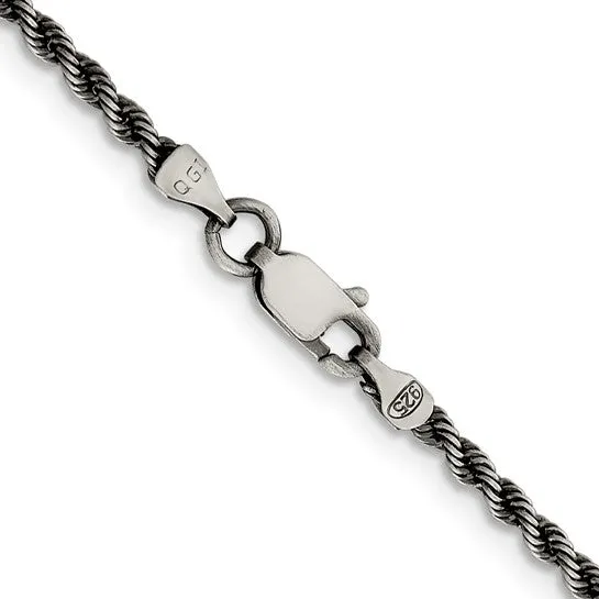 20" Sterling Silver Antique Finish Rope Chain