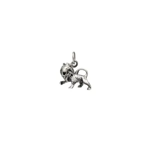 3-D Antique-Finish Lion Leo Pendant (Silver)