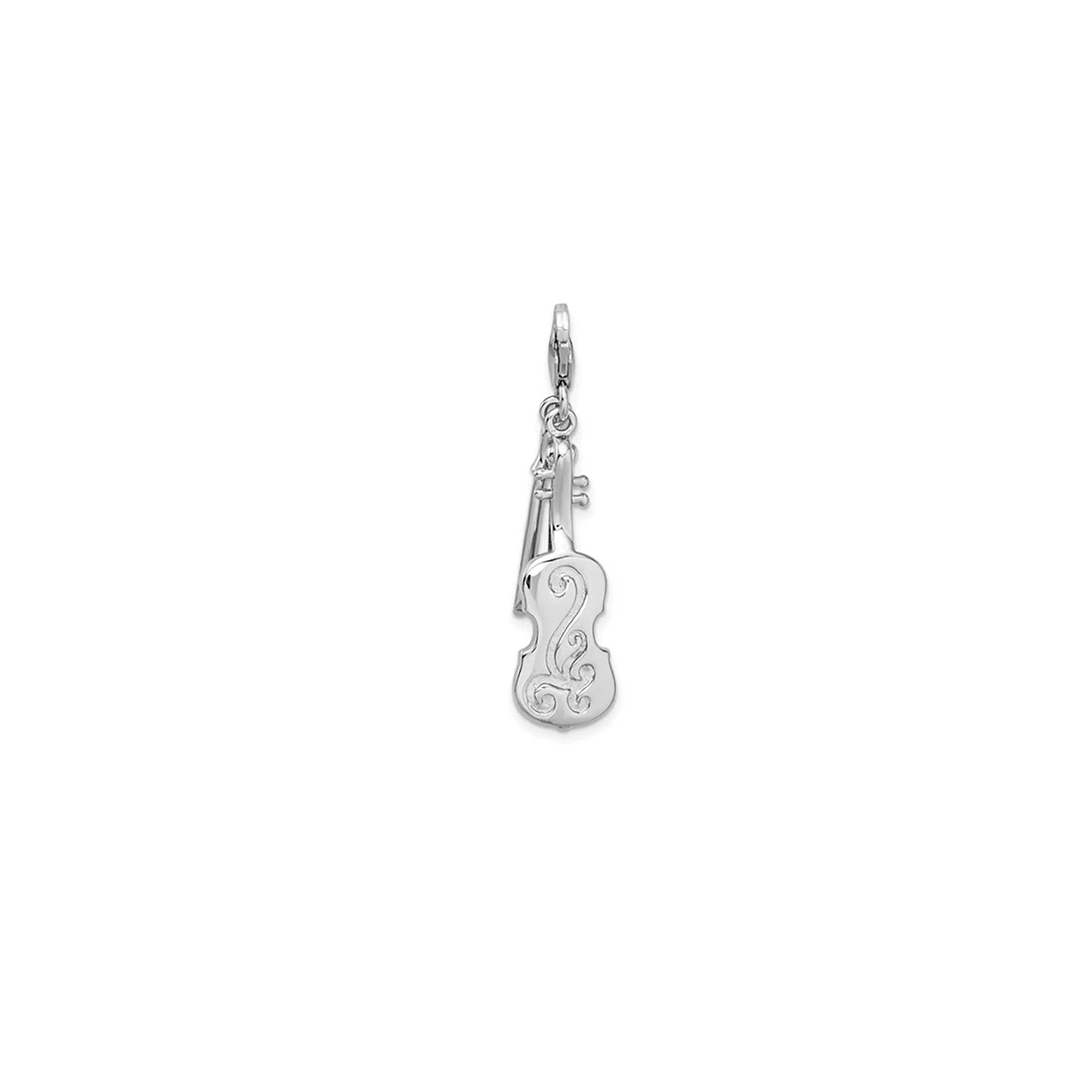 3-D Antique-Finish Violin Charm Pendant (Silver)