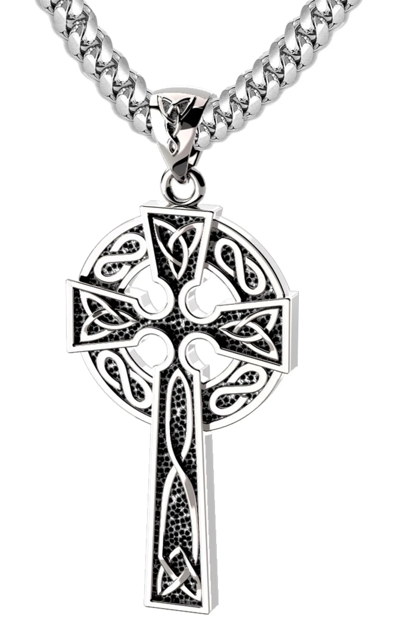 925 Sterling Silver 1.625in Irish Celtic Knot Cross Pendant Necklace, Antique Finish