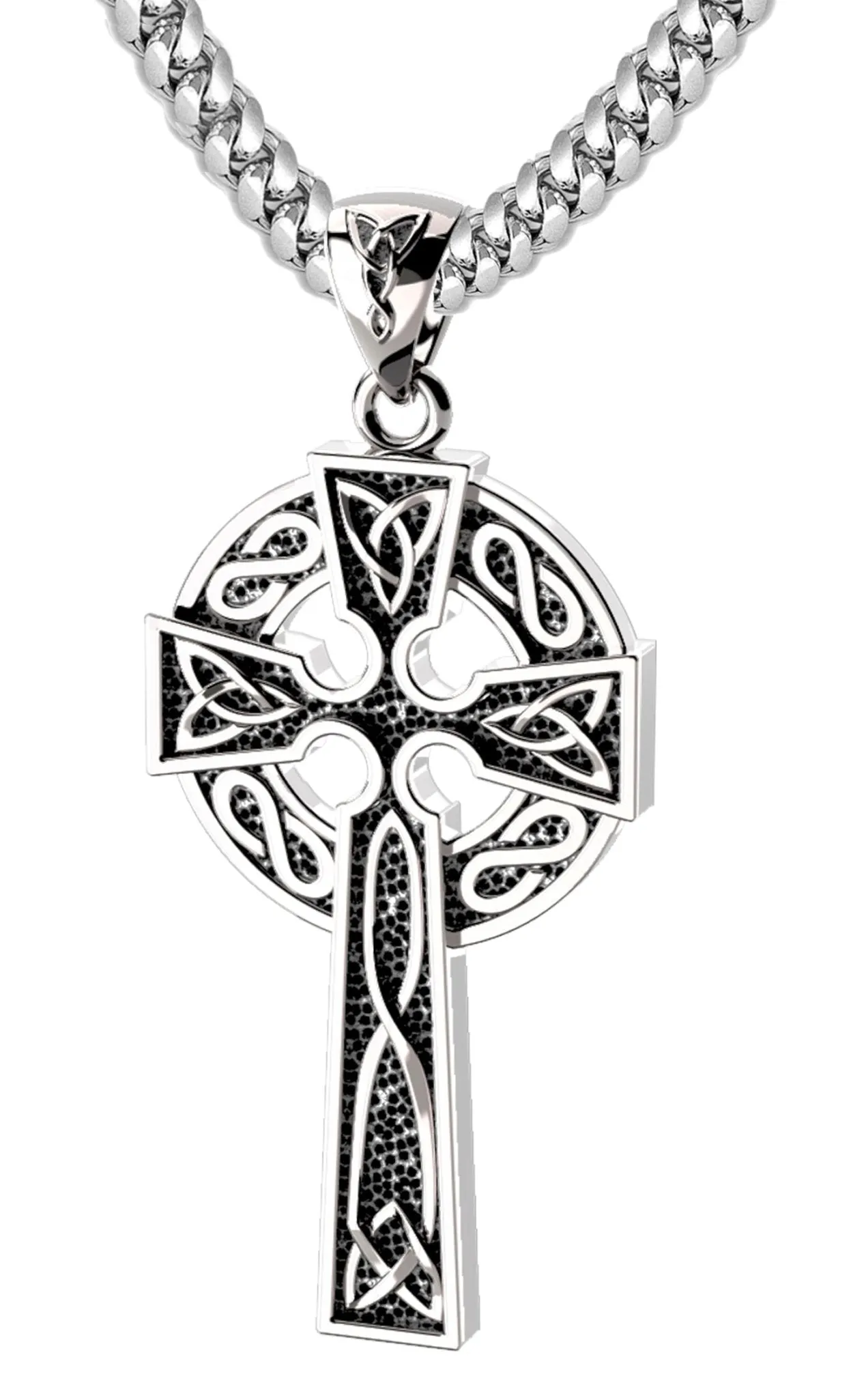 925 Sterling Silver 1.625in Irish Celtic Knot Cross Pendant Necklace, Antique Finish