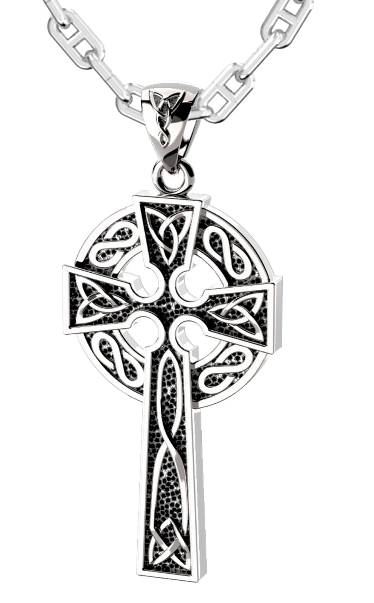 925 Sterling Silver 1.625in Irish Celtic Knot Cross Pendant Necklace, Antique Finish