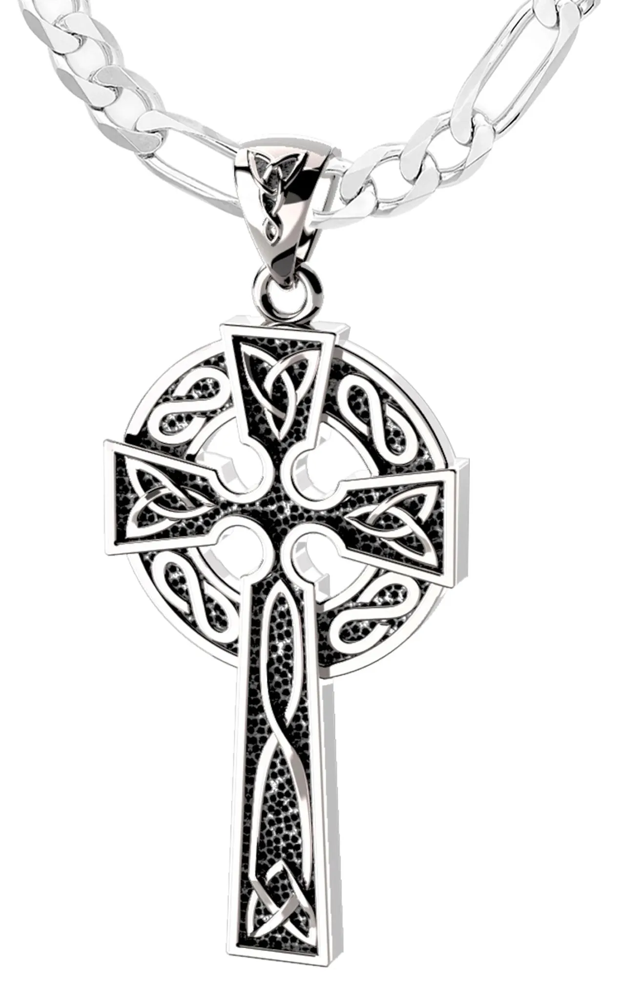 925 Sterling Silver 1.625in Irish Celtic Knot Cross Pendant Necklace, Antique Finish