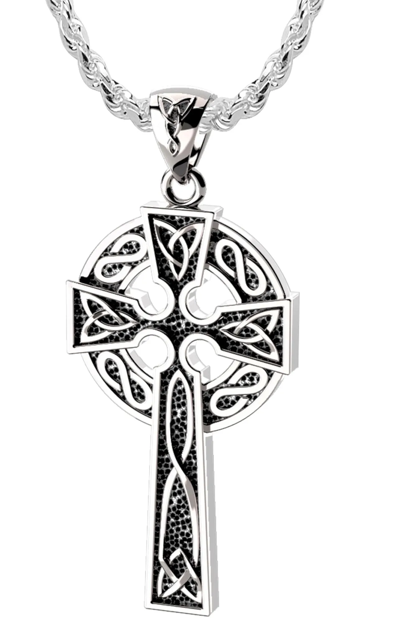 925 Sterling Silver 1.625in Irish Celtic Knot Cross Pendant Necklace, Antique Finish