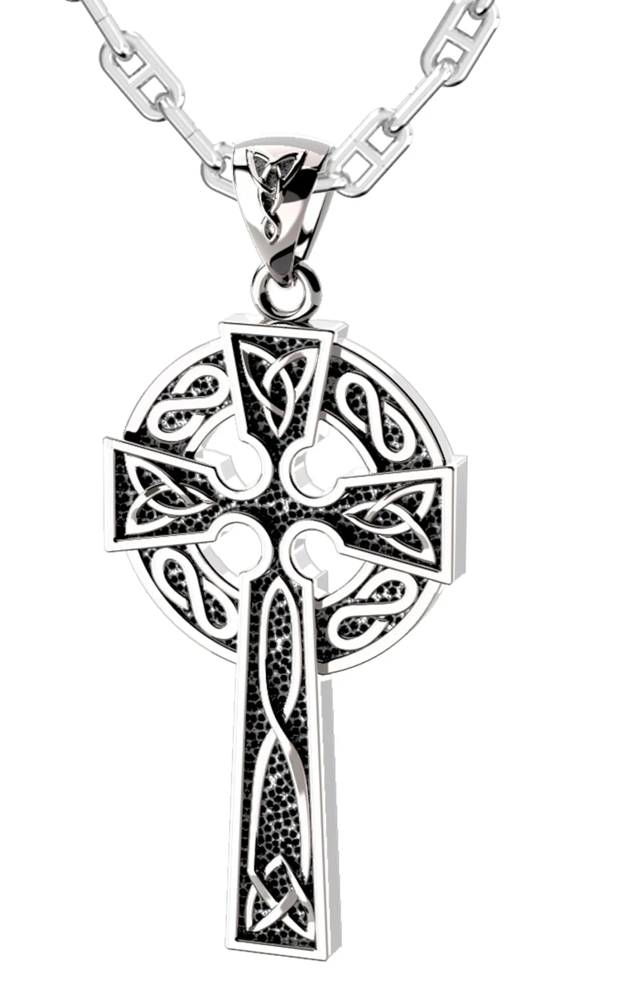 925 Sterling Silver 1.625in Irish Celtic Knot Cross Pendant Necklace, Antique Finish