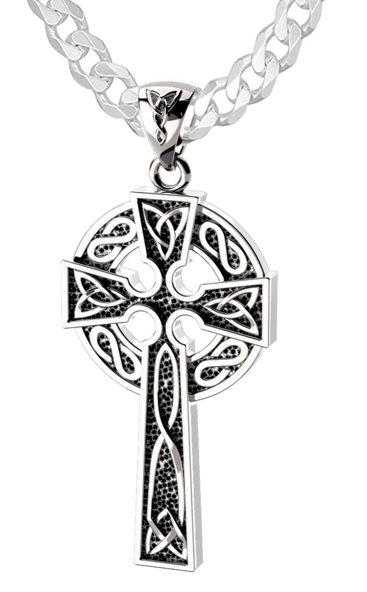 925 Sterling Silver 1.625in Irish Celtic Knot Cross Pendant Necklace, Antique Finish