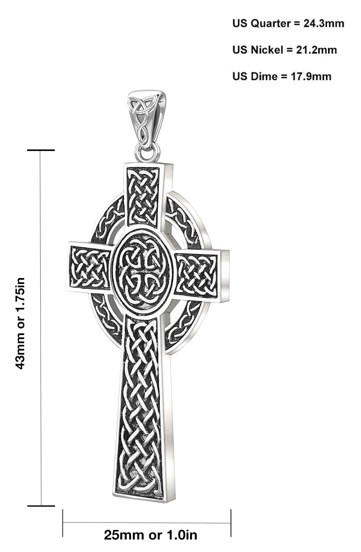 925 Sterling Silver Large Antique Finish Irish Celtic Cross Pendant Necklace
