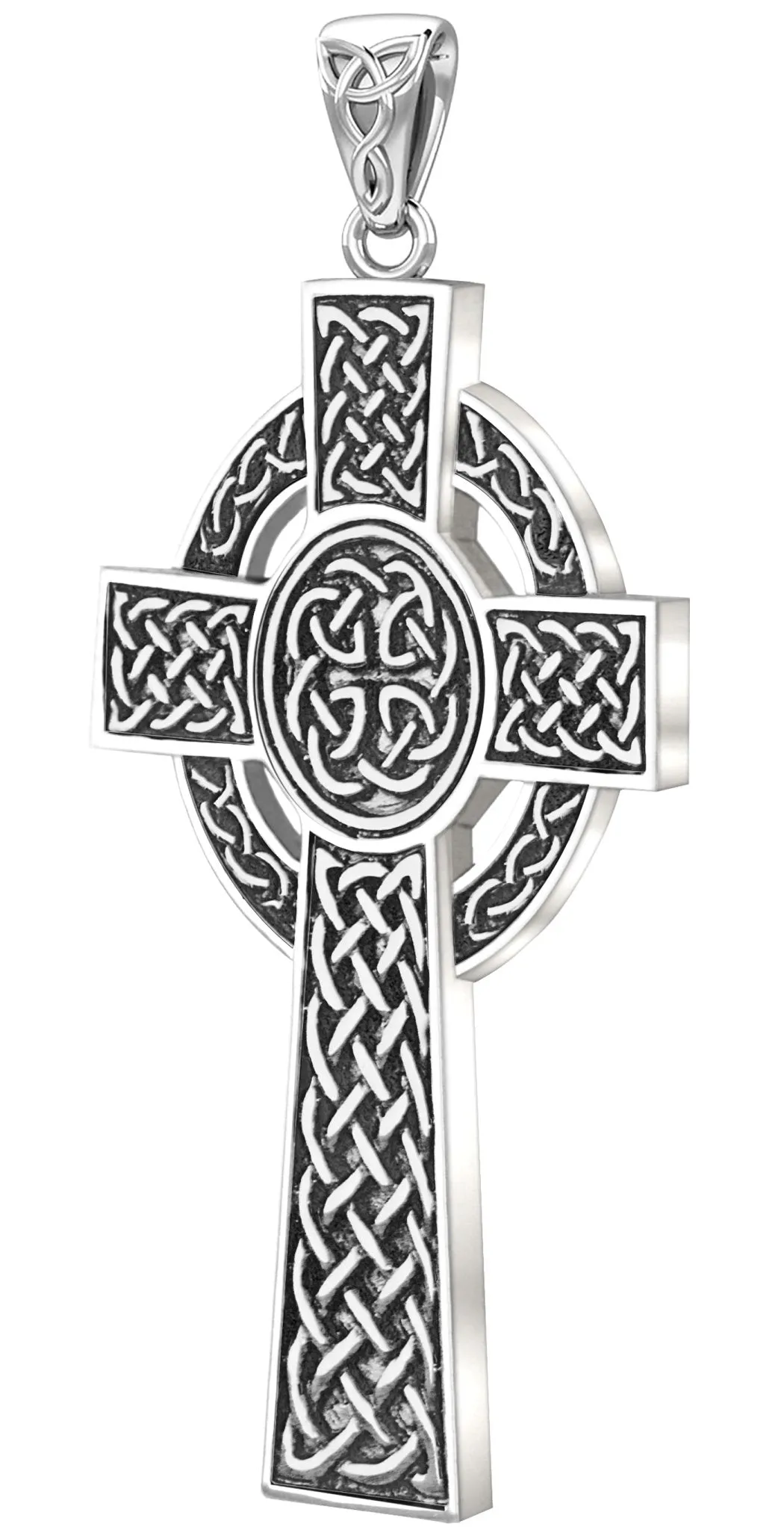 925 Sterling Silver Large Antique Finish Irish Celtic Cross Pendant Necklace