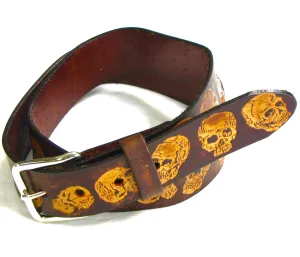 A003  1 1/2" Antique Finish Belt- Skulls