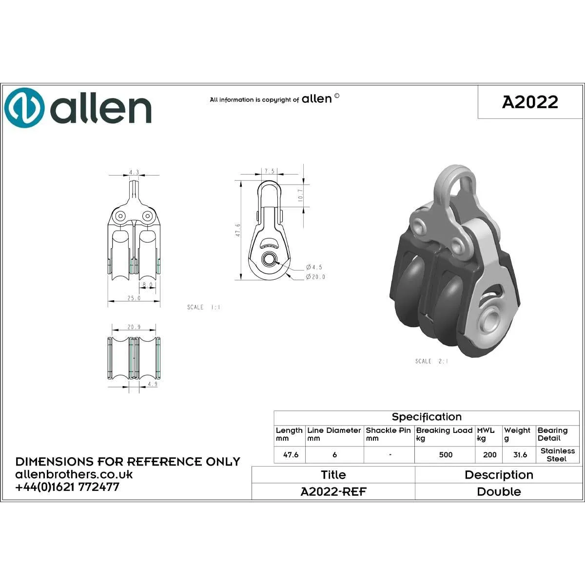 Allen 20mm Double Block