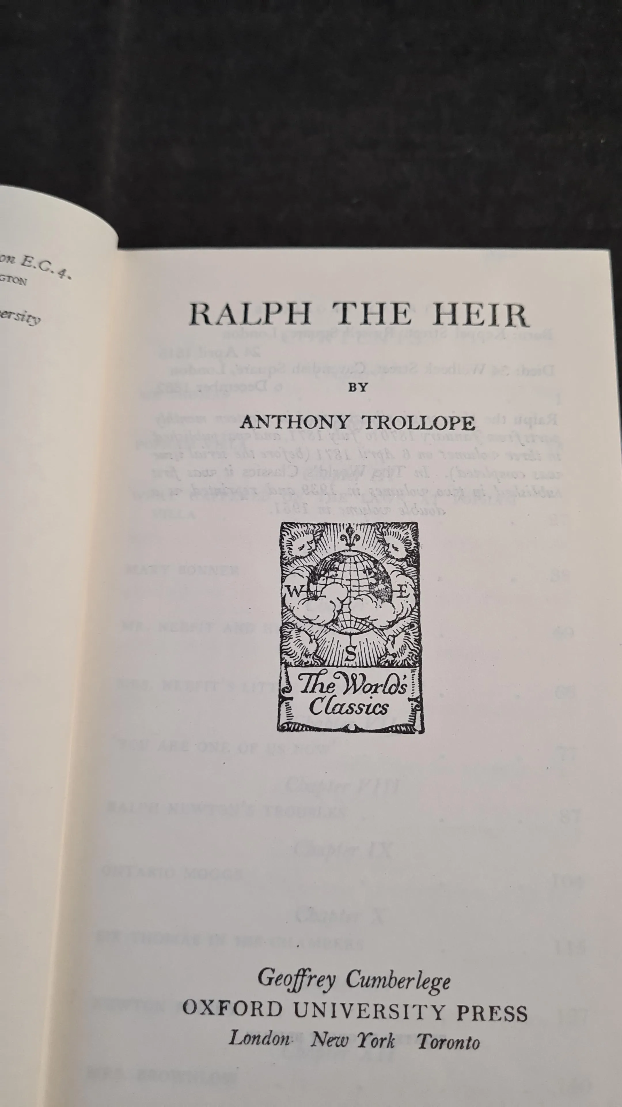 Anthony Trollope - Ralph The Heir, Oxford University Press, 1951, Double Volume