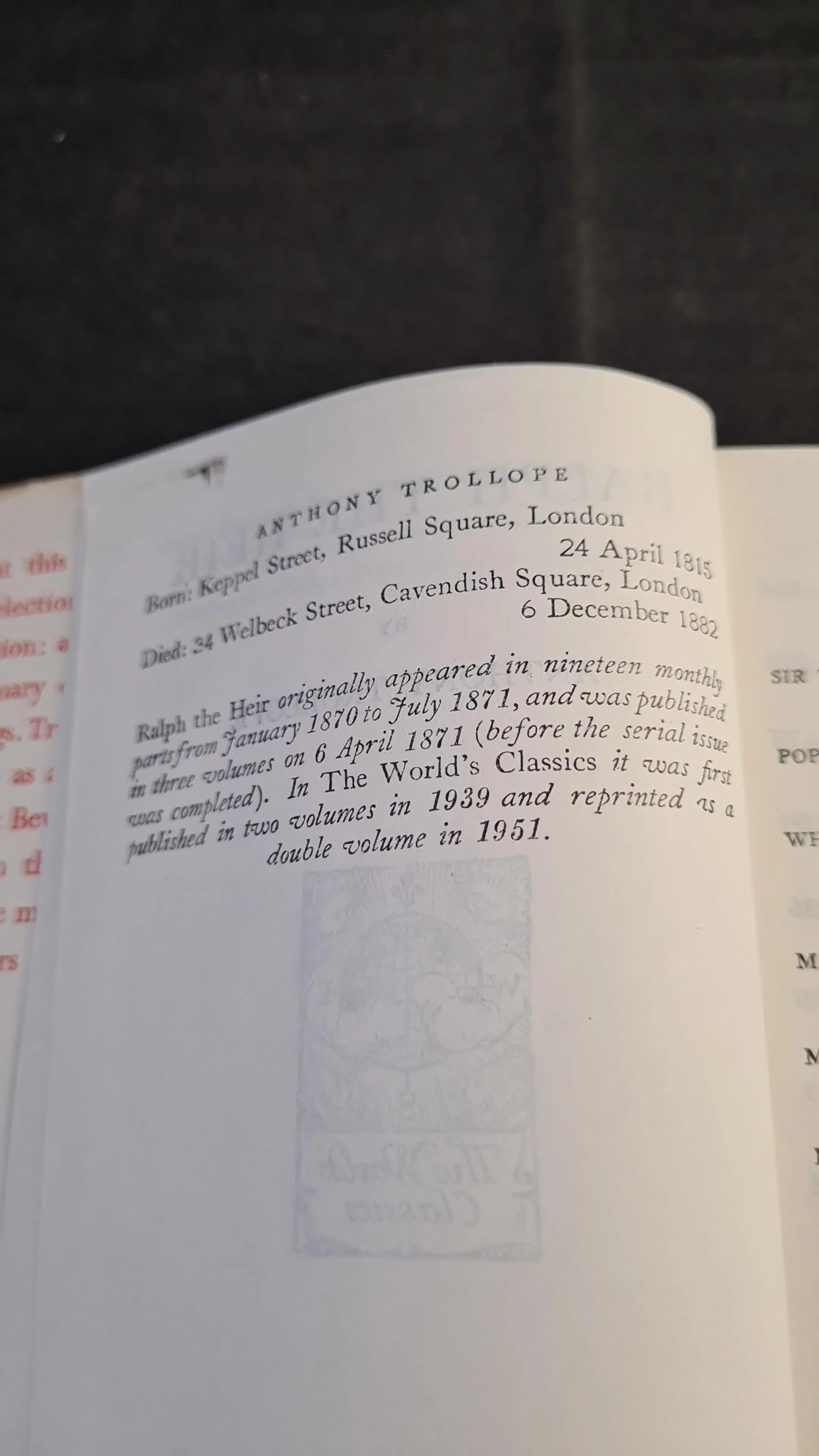 Anthony Trollope - Ralph The Heir, Oxford University Press, 1951, Double Volume