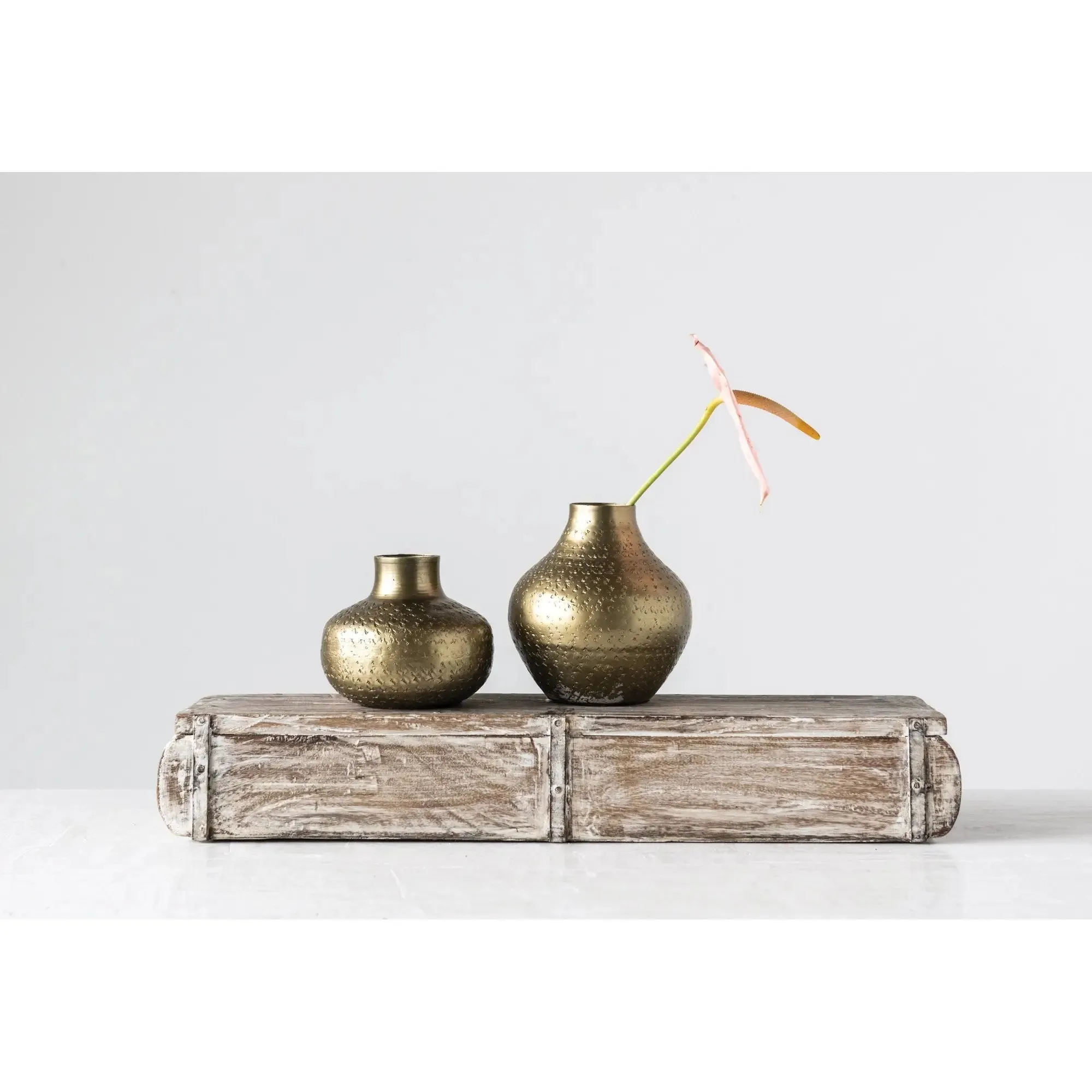 ANTIQUE BRASS DEBOSSED METAL VASE