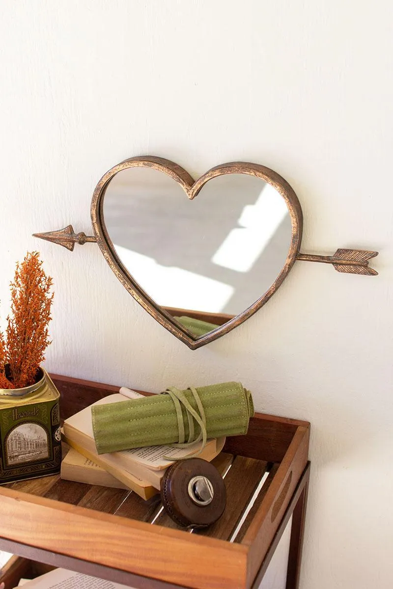 Antique Brass Heart Wall Mirror (Pack of 2)