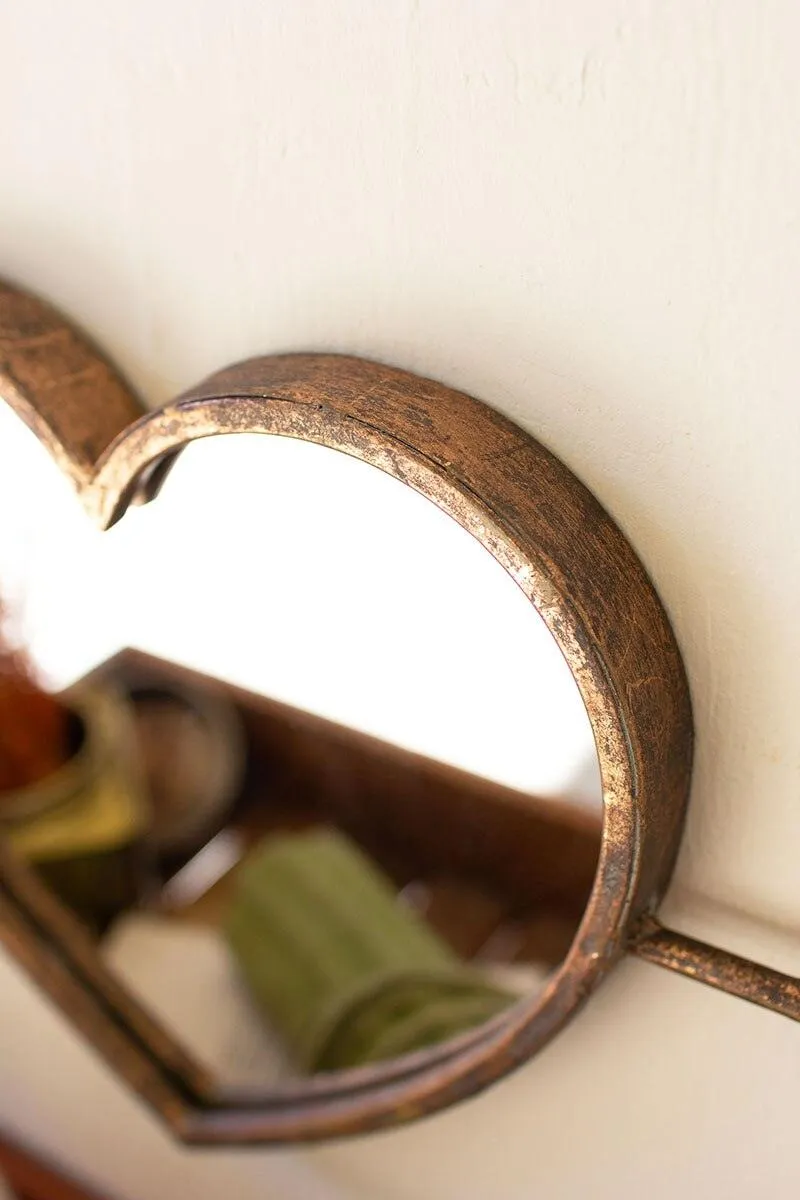 Antique Brass Heart Wall Mirror (Pack of 2)