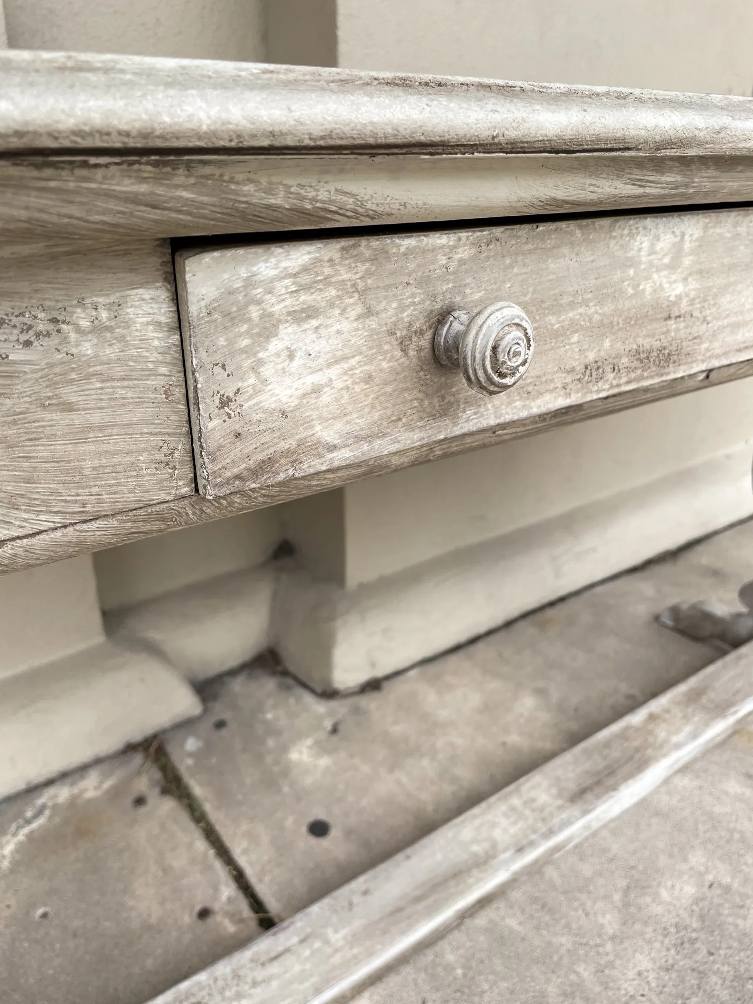 Antique Dutch Painted Wood Console with Drawer in Greige Finish