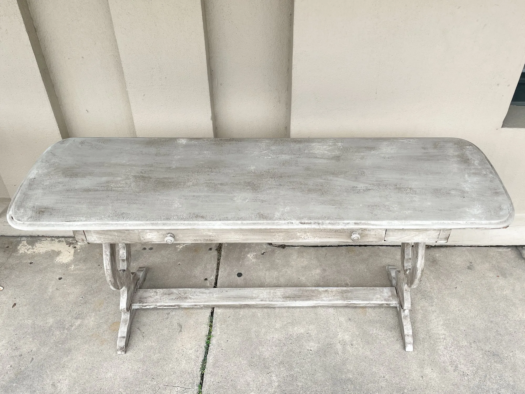 Antique Dutch Painted Wood Console with Drawer in Greige Finish