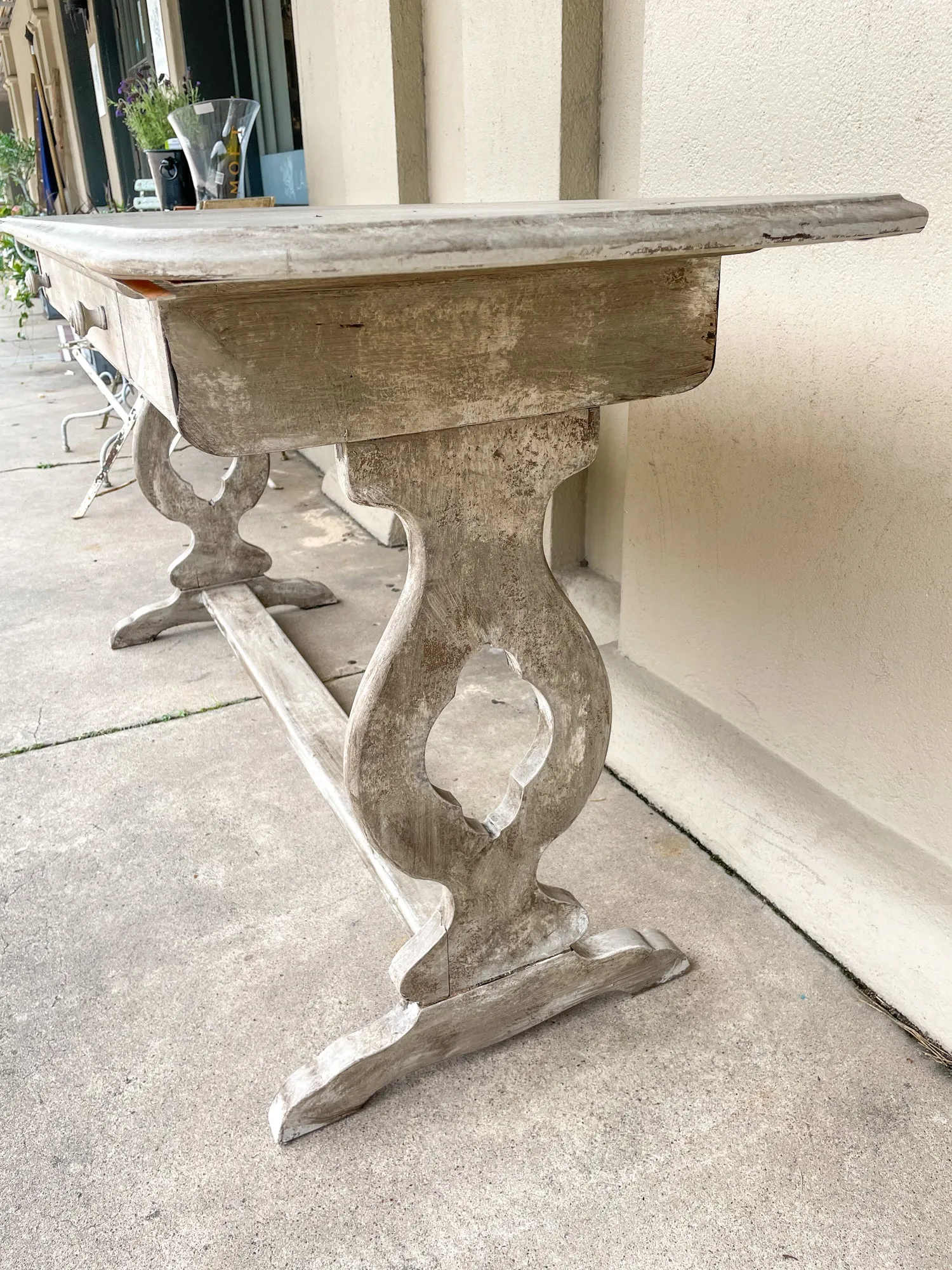 Antique Dutch Painted Wood Console with Drawer in Greige Finish