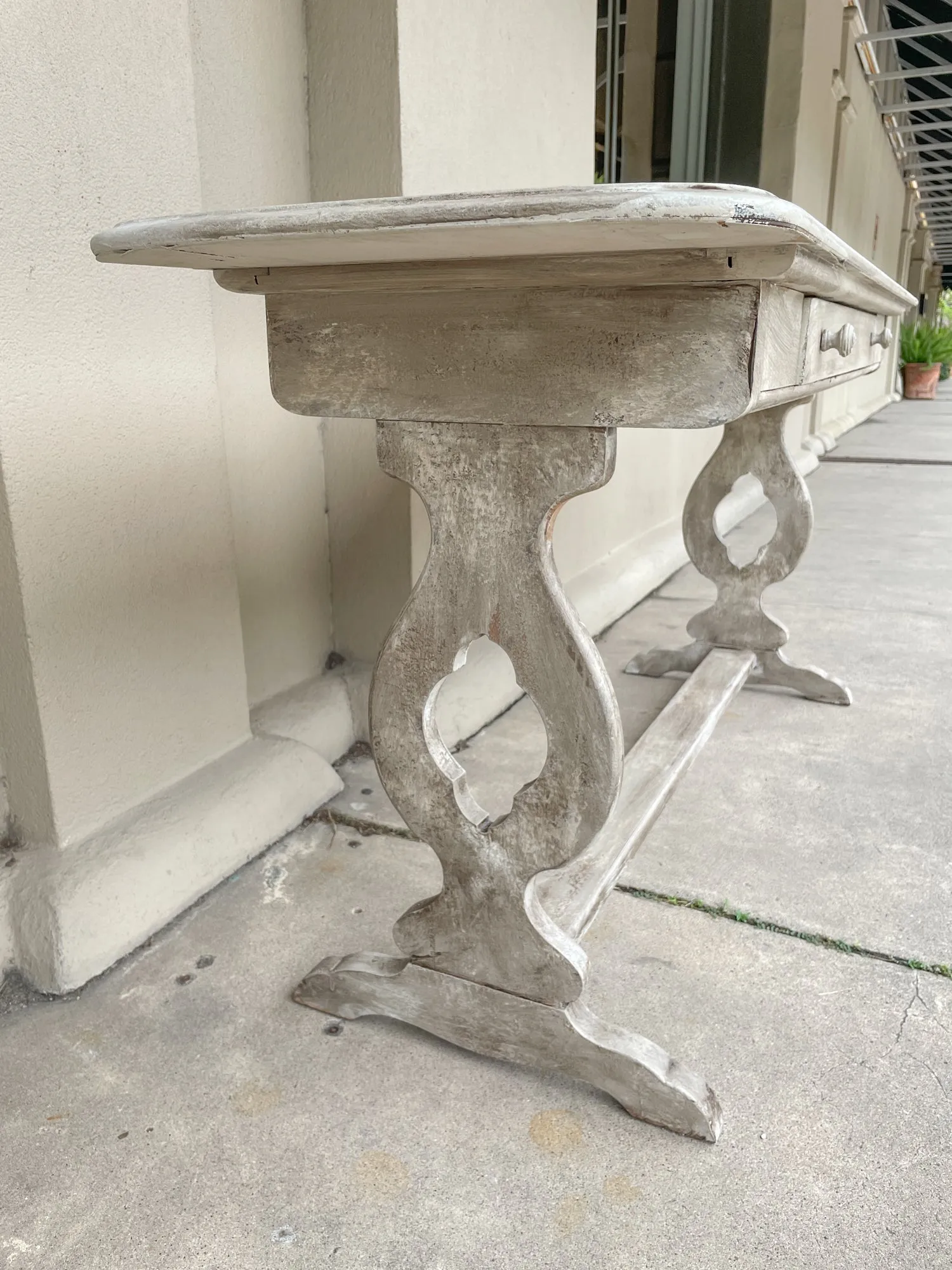Antique Dutch Painted Wood Console with Drawer in Greige Finish
