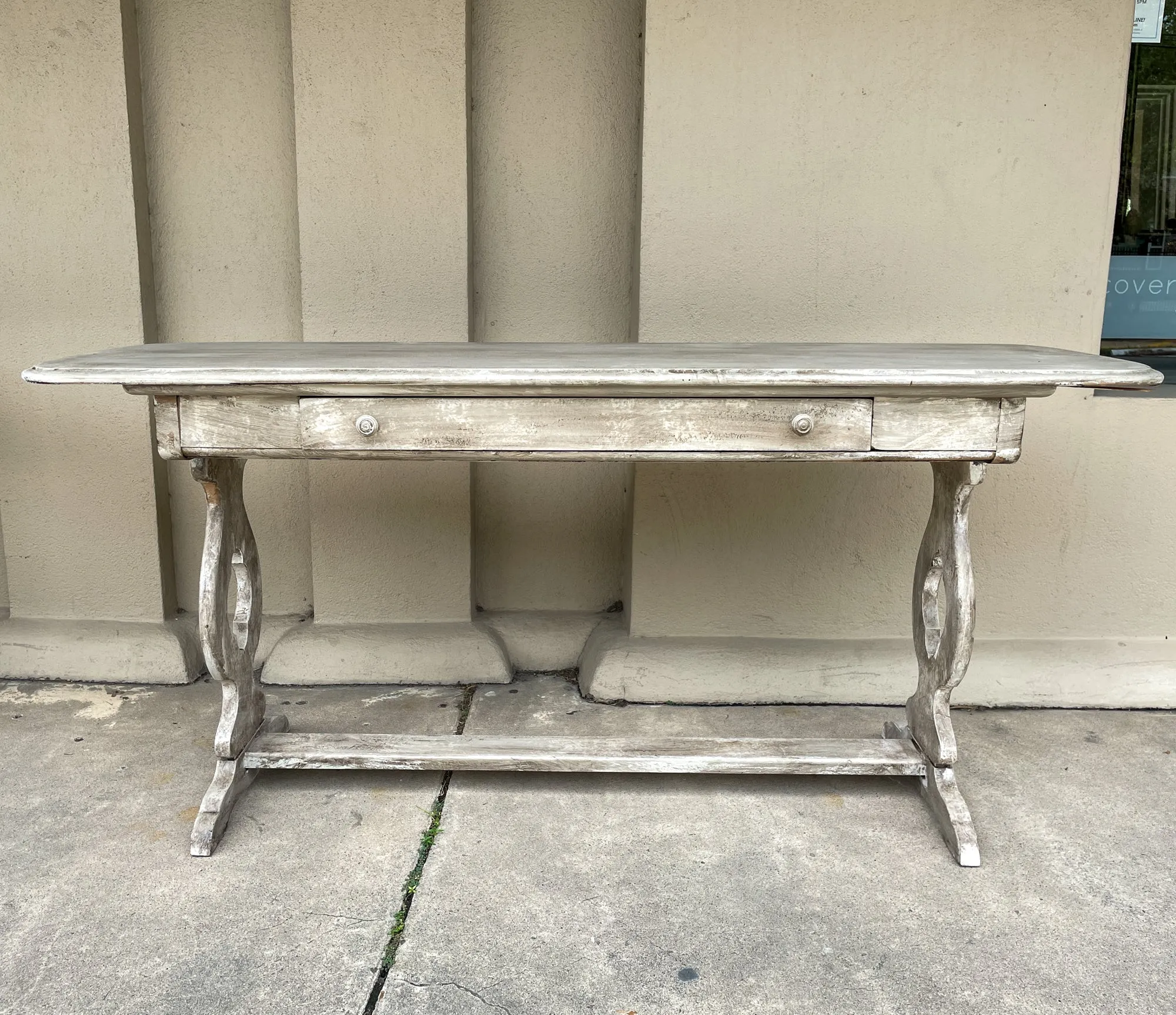 Antique Dutch Painted Wood Console with Drawer in Greige Finish