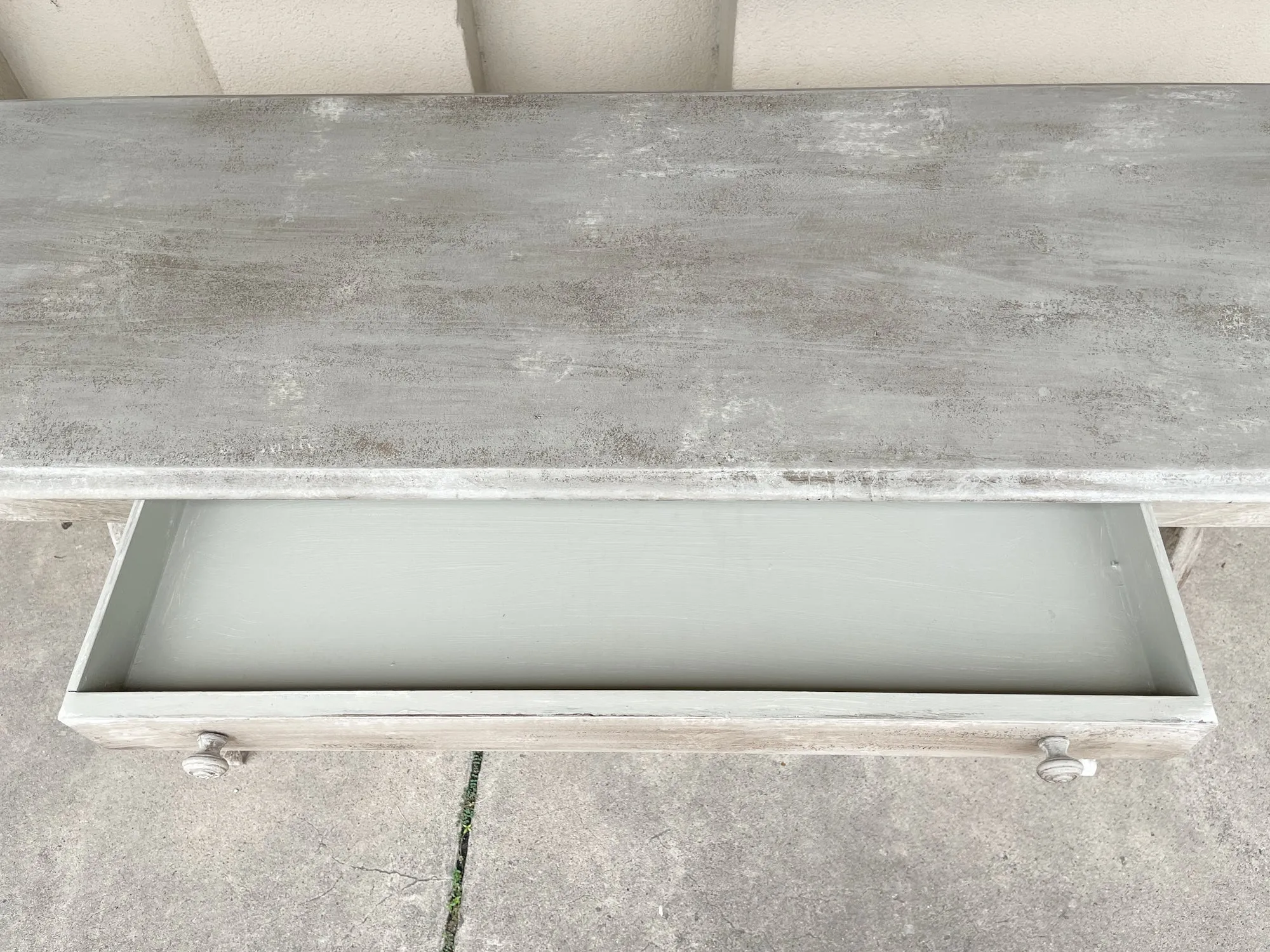 Antique Dutch Painted Wood Console with Drawer in Greige Finish