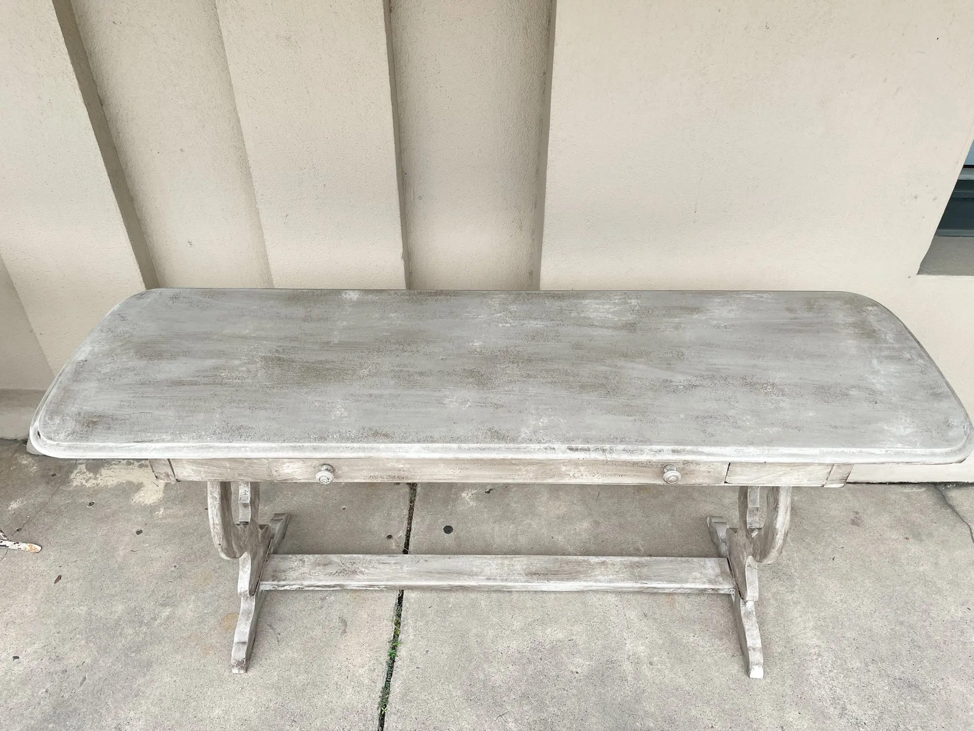 Antique Dutch Painted Wood Console with Drawer in Greige Finish