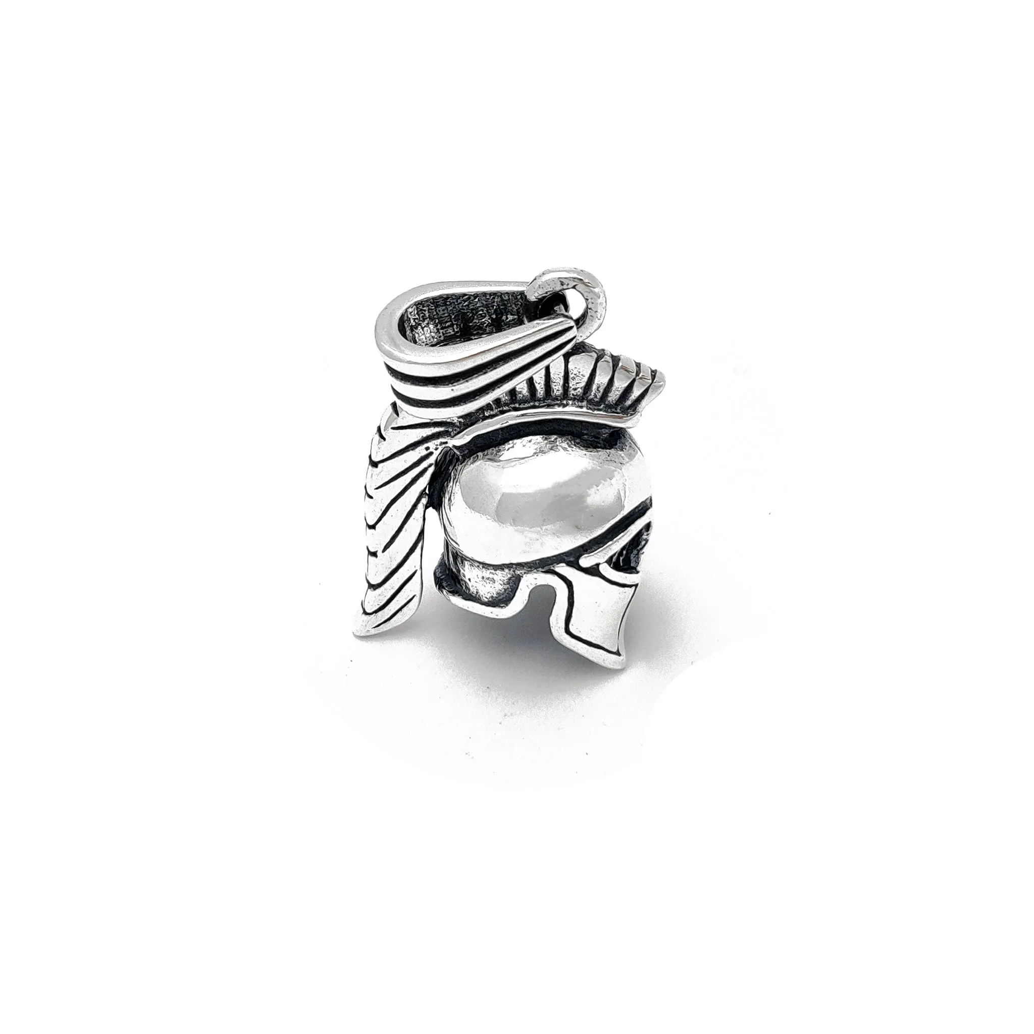 Antique-Finish Corinthian Plume Helmet Pendant (Silver)