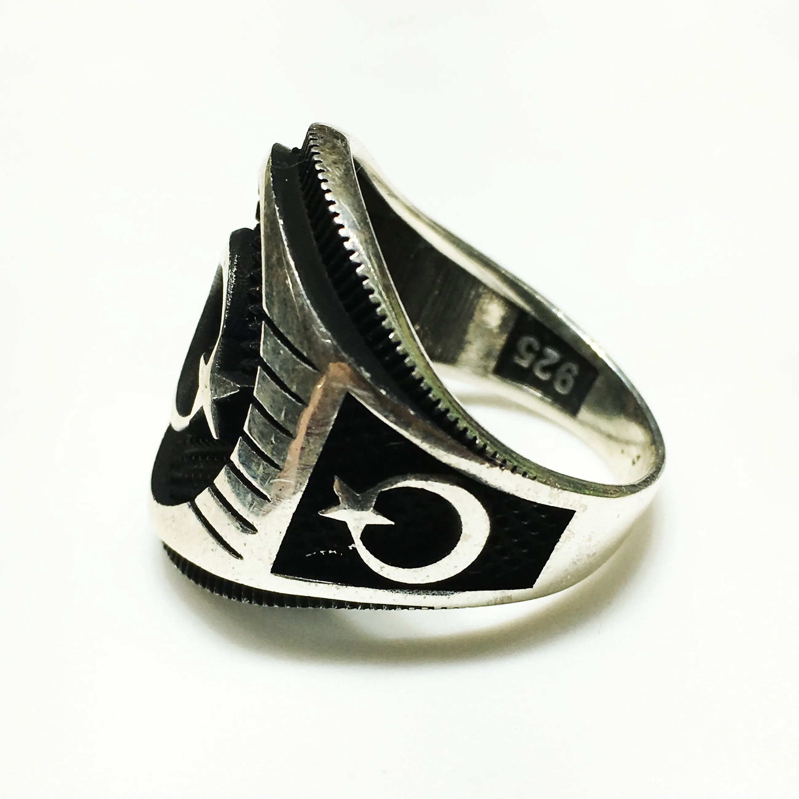 Antique-Finish Crescent and Star Ring (Silver)