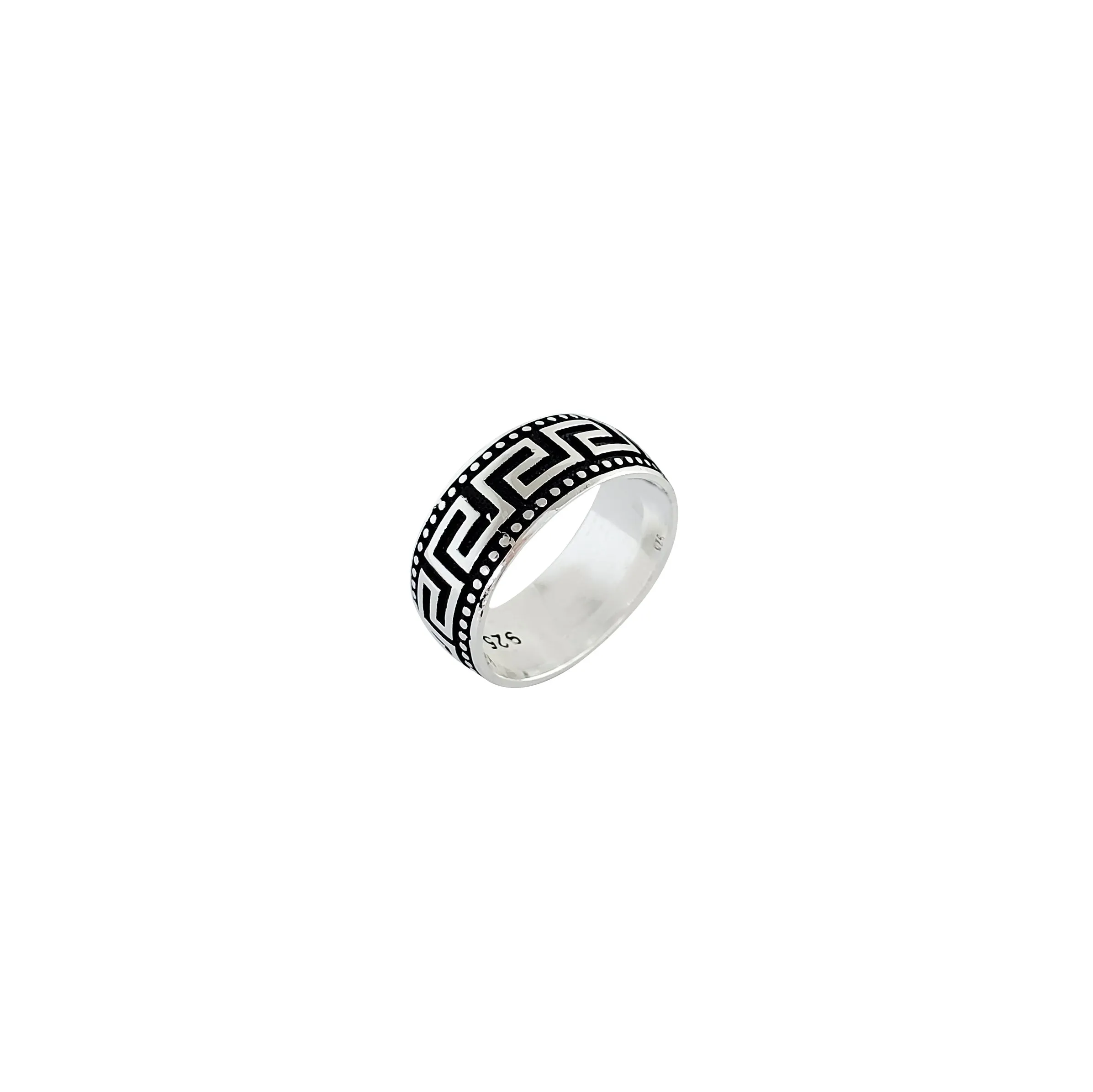 Antique-Finish Greek Key Band Ring (Silver)