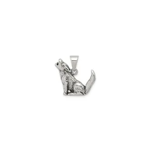 Antique-Finish Howling Wolf Pendant (Silver)