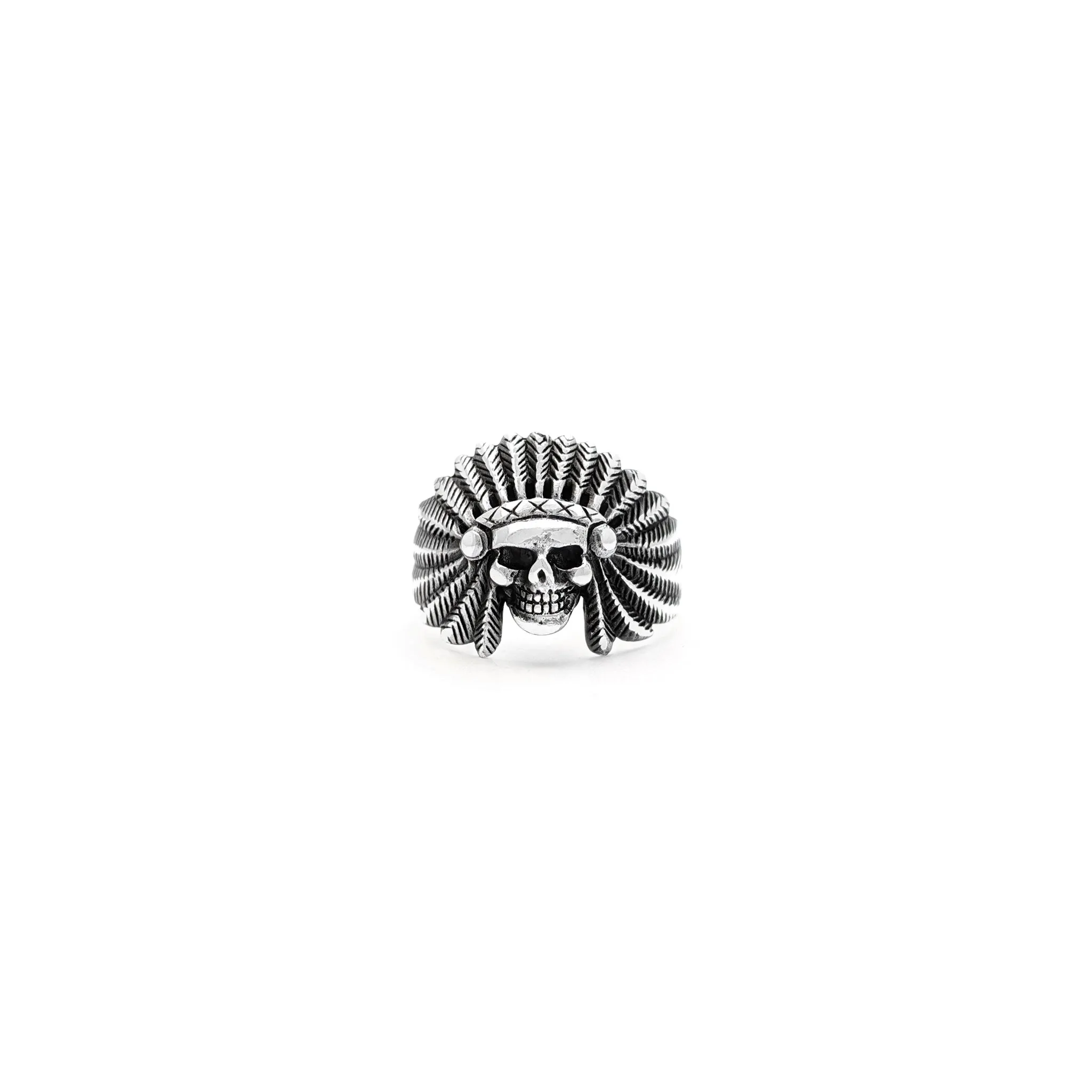 Antique-Finish Indian Chief Skull Ring (Silver)