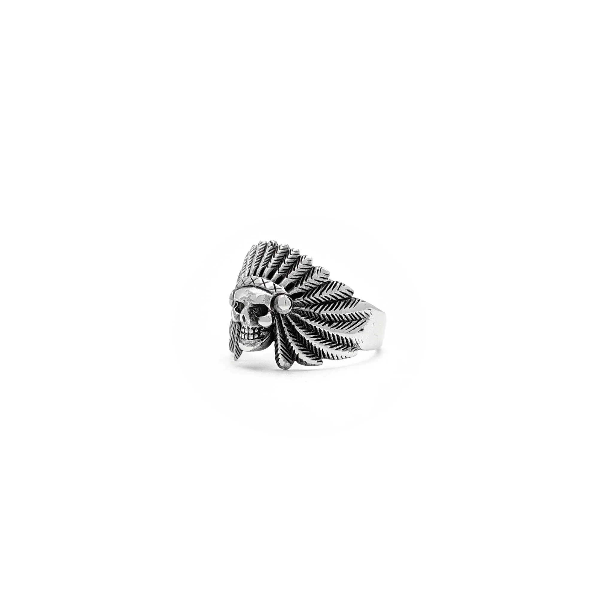 Antique-Finish Indian Chief Skull Ring (Silver)