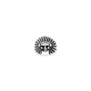 Antique-Finish Indian Chief Skull Ring (Silver)