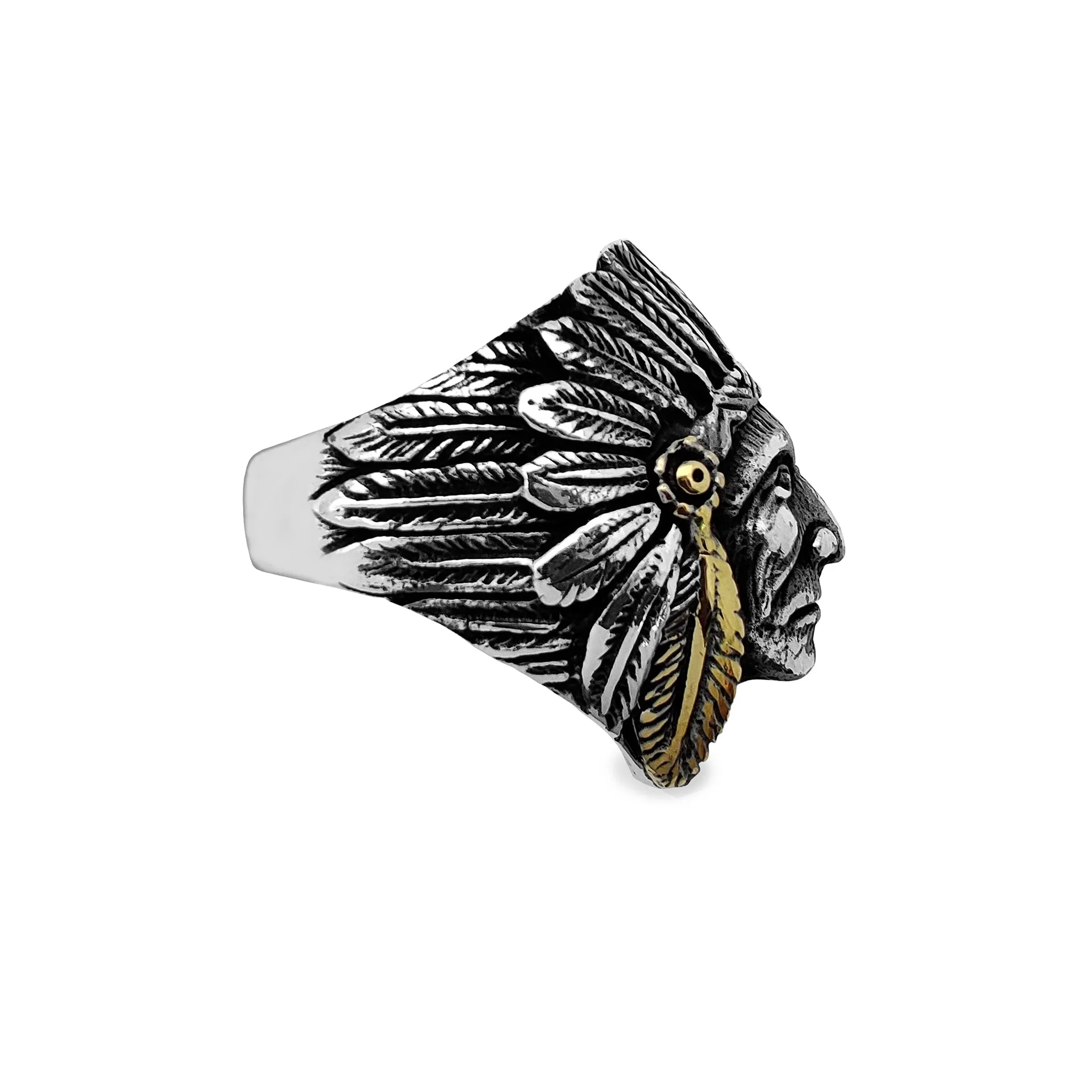 Antique-Finish Indian Head Chief Ring (Silver)