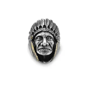 Antique-Finish Indian Head Chief Ring (Silver)