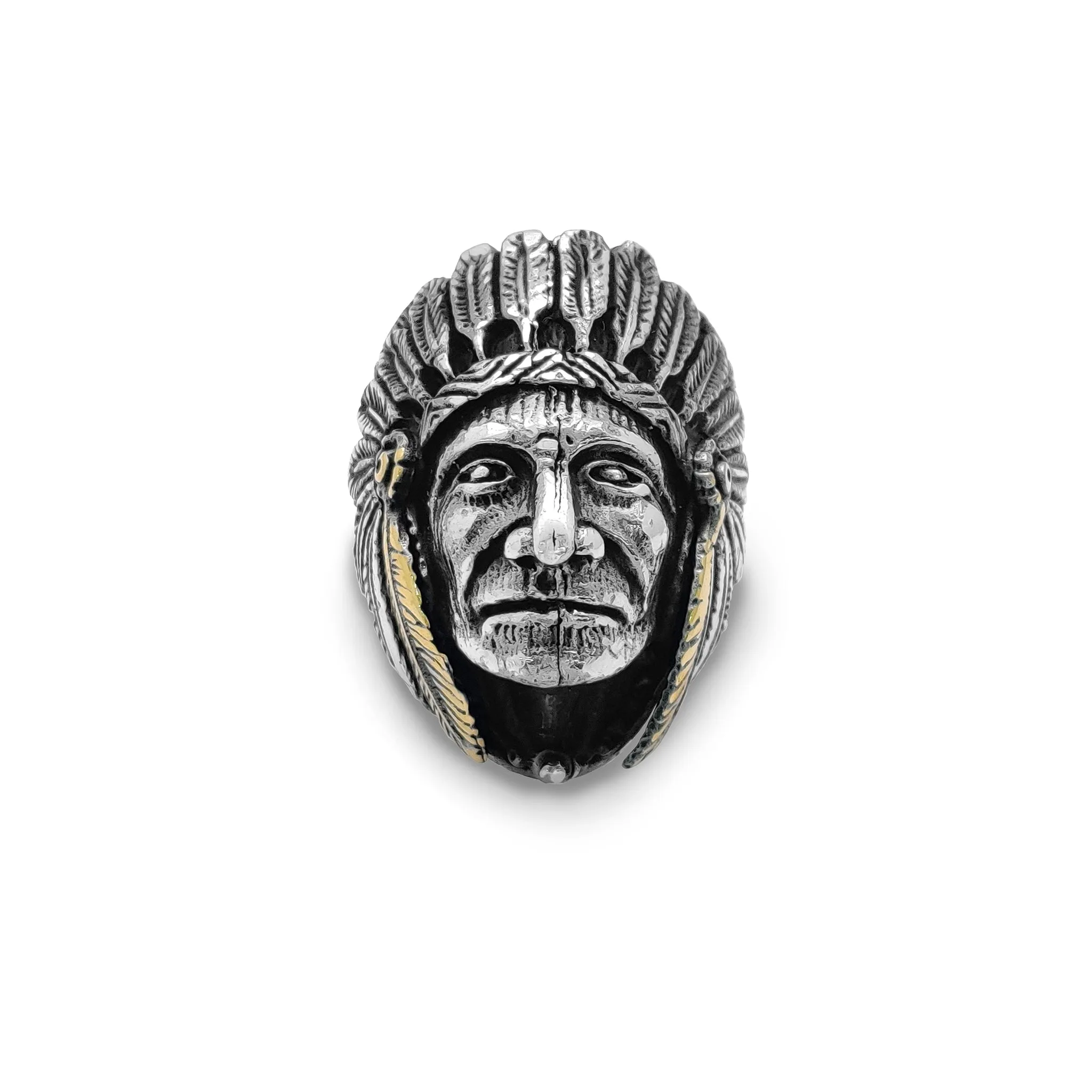 Antique-Finish Indian Head Chief Ring (Silver)