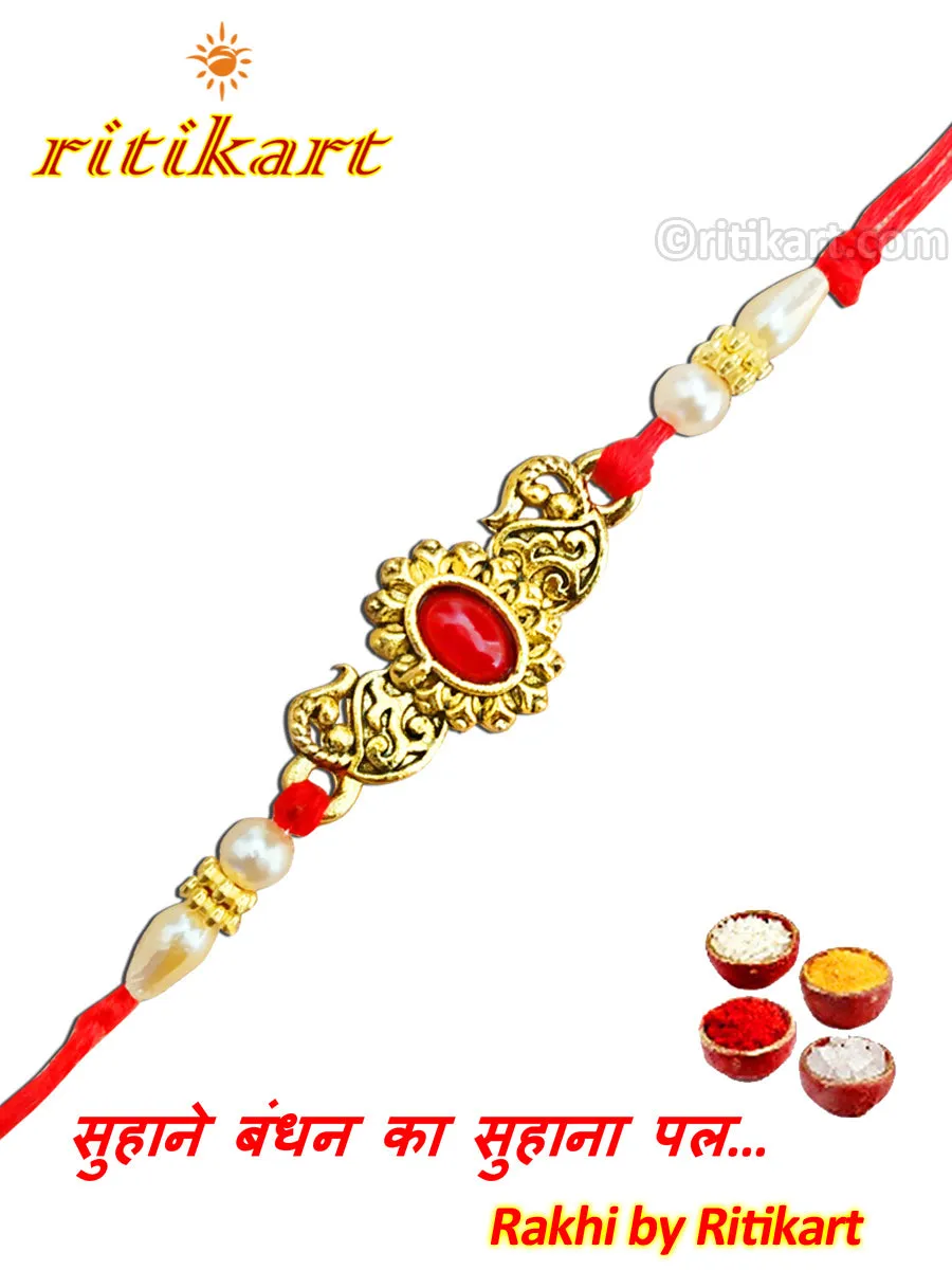 Antique Finish Metal with Red Stone Rakhi