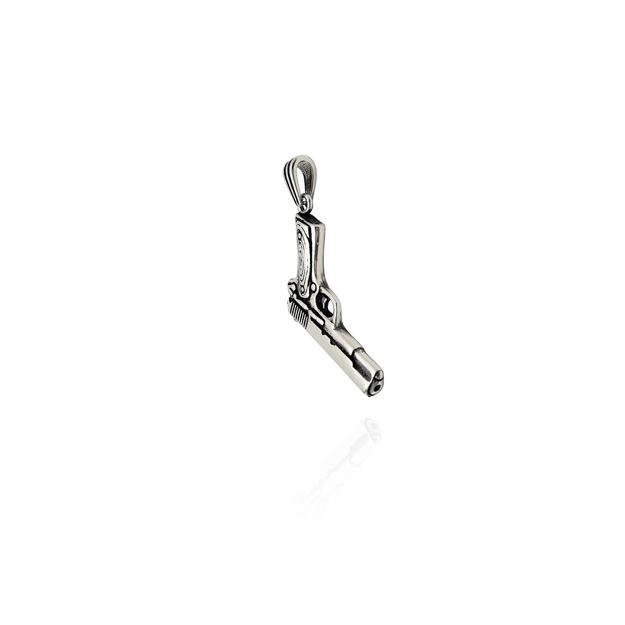 Antique-Finish Pistol Pendant (Silver)