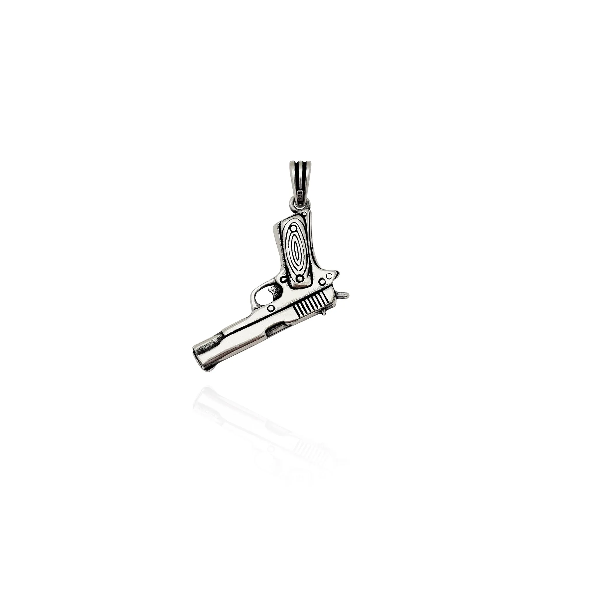 Antique-Finish Pistol Pendant (Silver)
