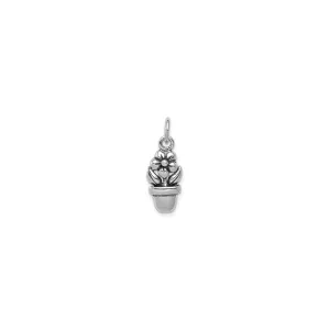 Antique-Finish Potted Flower Pendant (Silver)