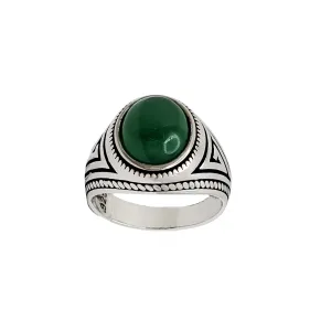 Antique-Finish Ridged Accent Oval Jasper Ring (Silver)