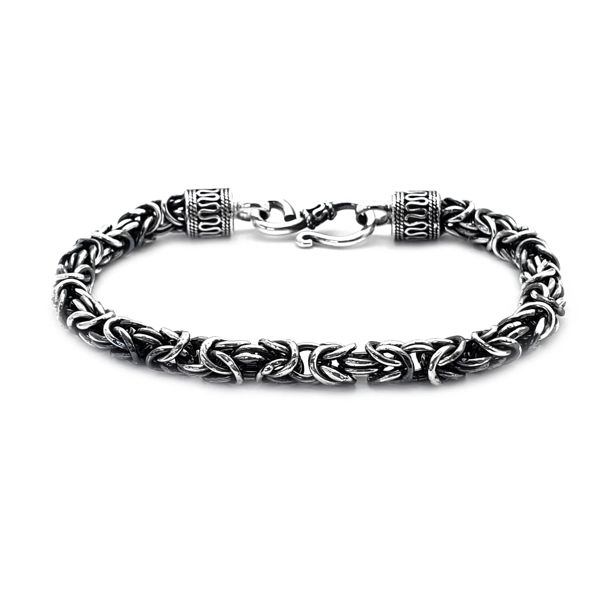Antique-Finish Round Byzantine Bracelet (Silver)